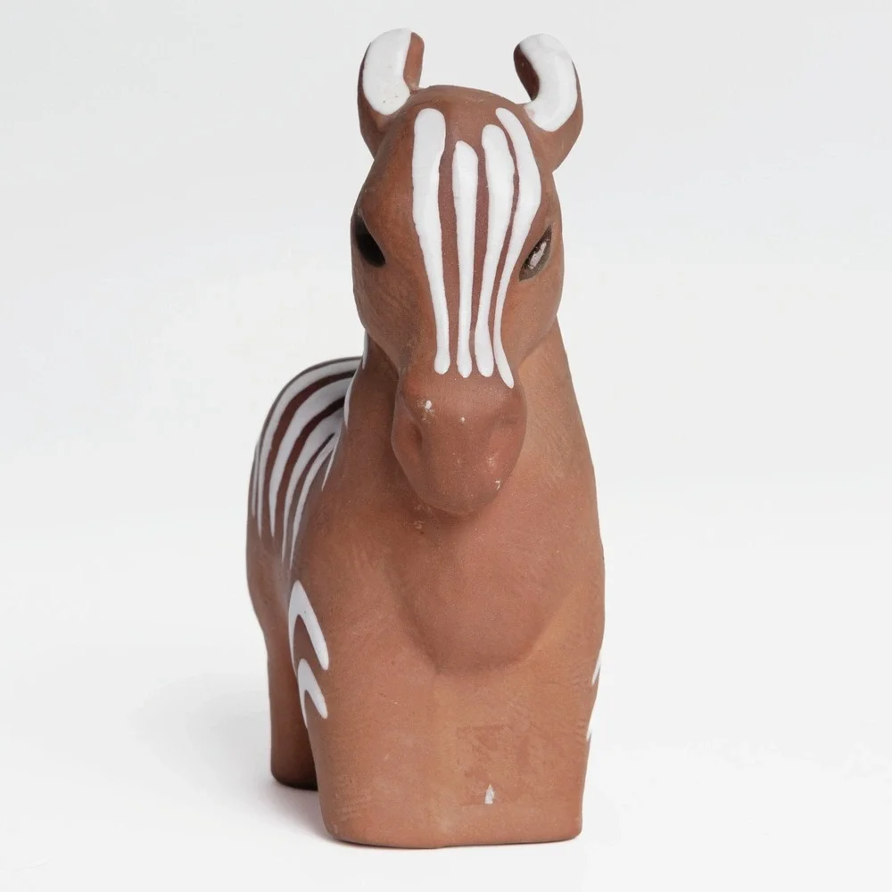 Vintage 1960s Czech Terracotta Zebra Figurine Mid-Century Folk Art Animal